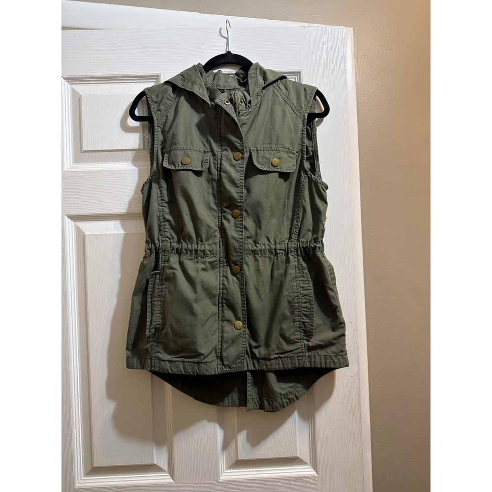 Gap Womens Utility Vest Olive Green Hooded Military Field Jacket Medium Cotton